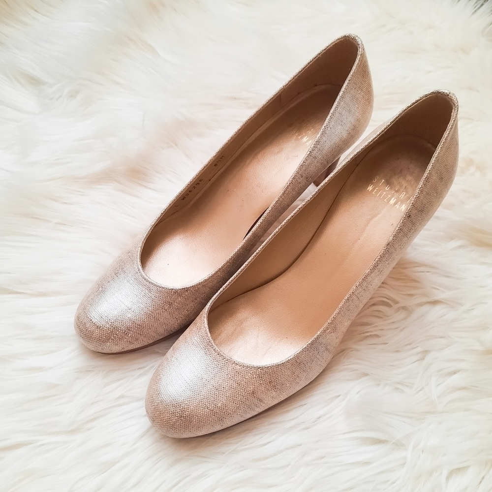Stuart Weitzman Cream Coated Canvas Pumps 8.5M - Picture 2 of 9